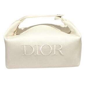 Dior White Embroidered Logo Cosmetic Pouch w Box & Certificate of Authenticity